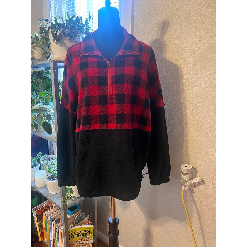 Entro red and black Buffalo Plaid Quarter Zip Fleece Pullover Size M